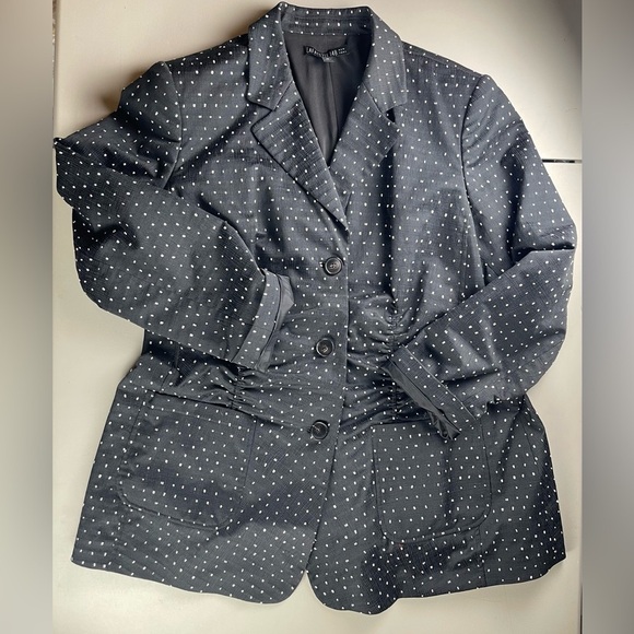 Lafayette 148 Black White Ruched Polkadot Blazer Jacket Size 14 - Picture 1 of 5